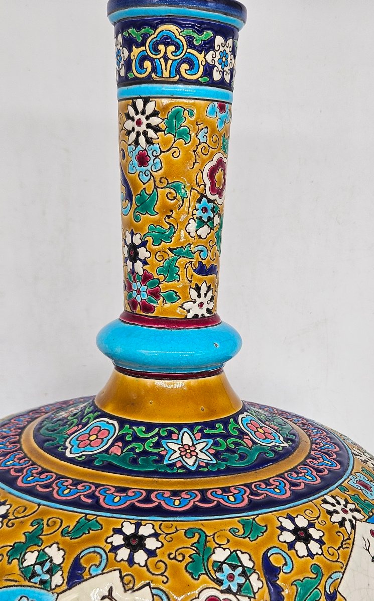 Longwy Enamel Bottle Vase With Japanese-style Decoration, Late 19th Century -photo-1