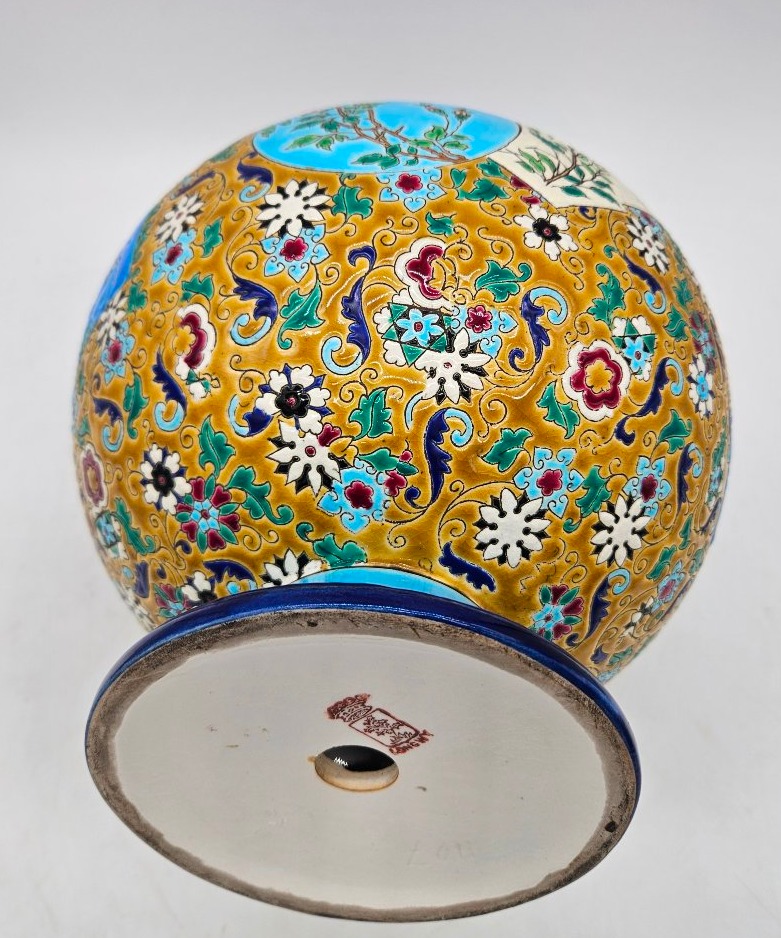 Longwy Enamel Bottle Vase With Japanese-style Decoration, Late 19th Century -photo-2