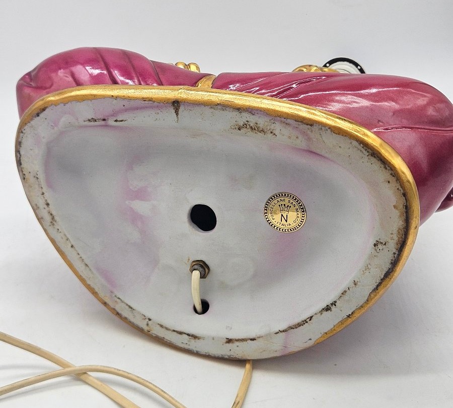 Lampe vintage Samouraï en porcelaine émaillée et dorée, Italie années 70-photo-3