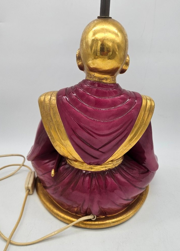 Lampe vintage Samouraï en porcelaine émaillée et dorée, Italie années 70-photo-4