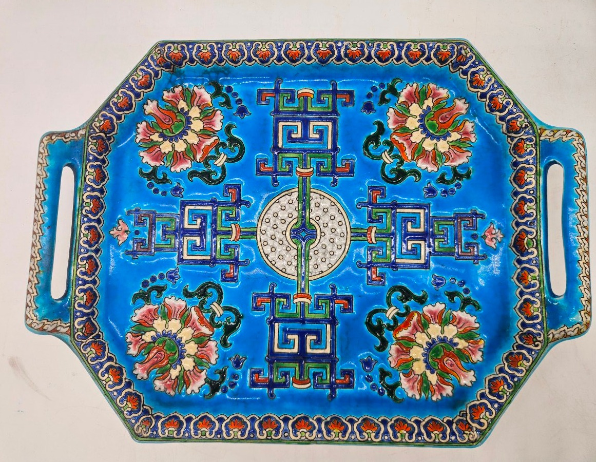 Late 19th-century Smoker's Set Made Of Gien Enamel With Asian Motifs -photo-2