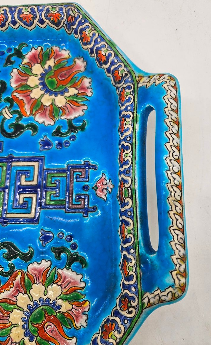 Late 19th-century Smoker's Set Made Of Gien Enamel With Asian Motifs -photo-3