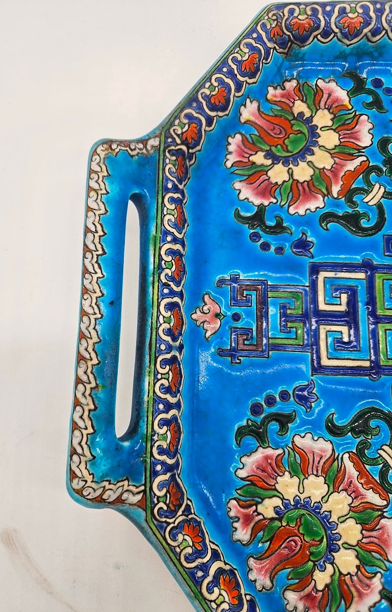 Late 19th-century Smoker's Set Made Of Gien Enamel With Asian Motifs -photo-4