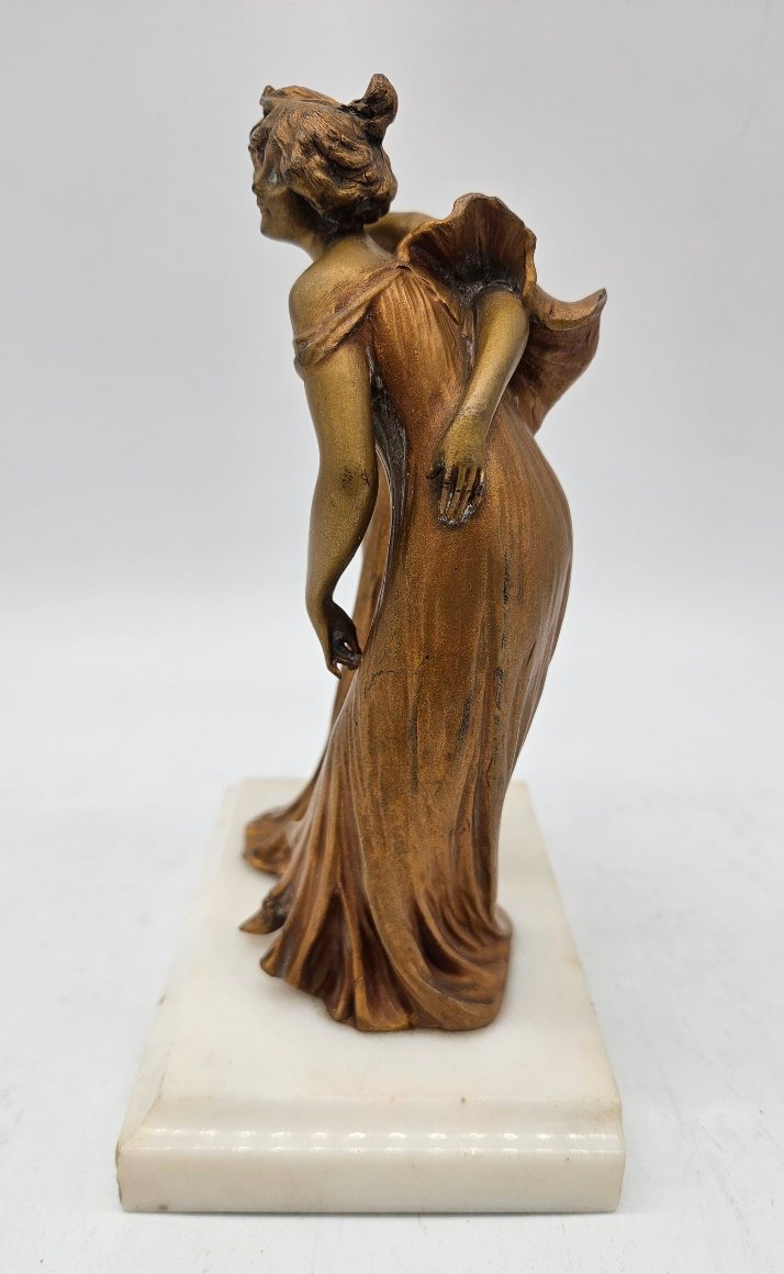 Lucien Alliés: "binoculars" Art Nouveau Statuette Made Of Patinated Cast Metal-photo-1