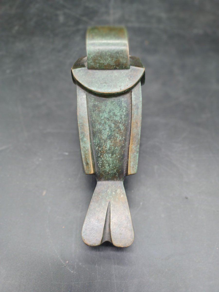 JF Flamand : Moineau Moderniste En Bronze Patiné -photo-3
