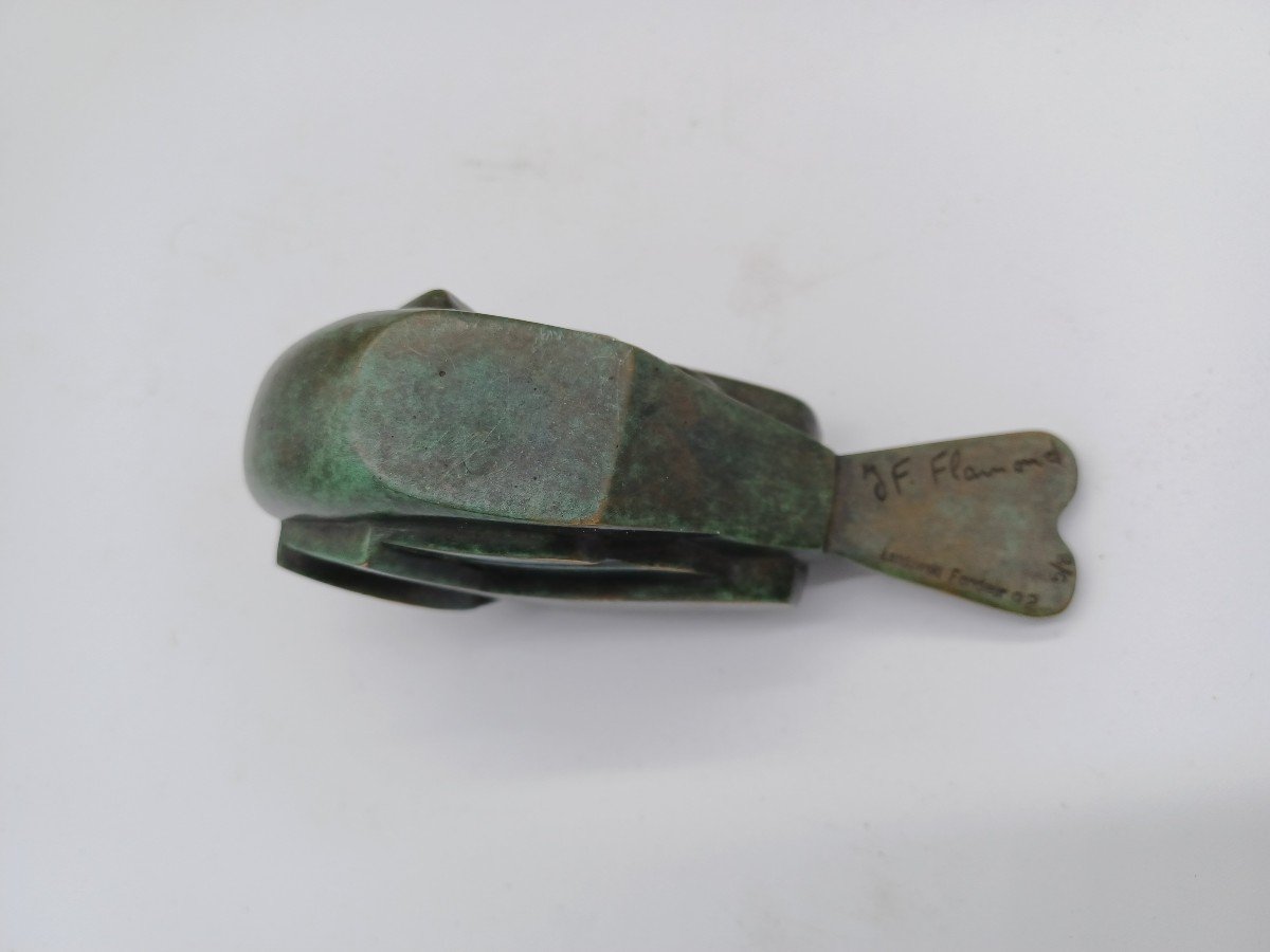 JF Flamand : Moineau Moderniste En Bronze Patiné -photo-1