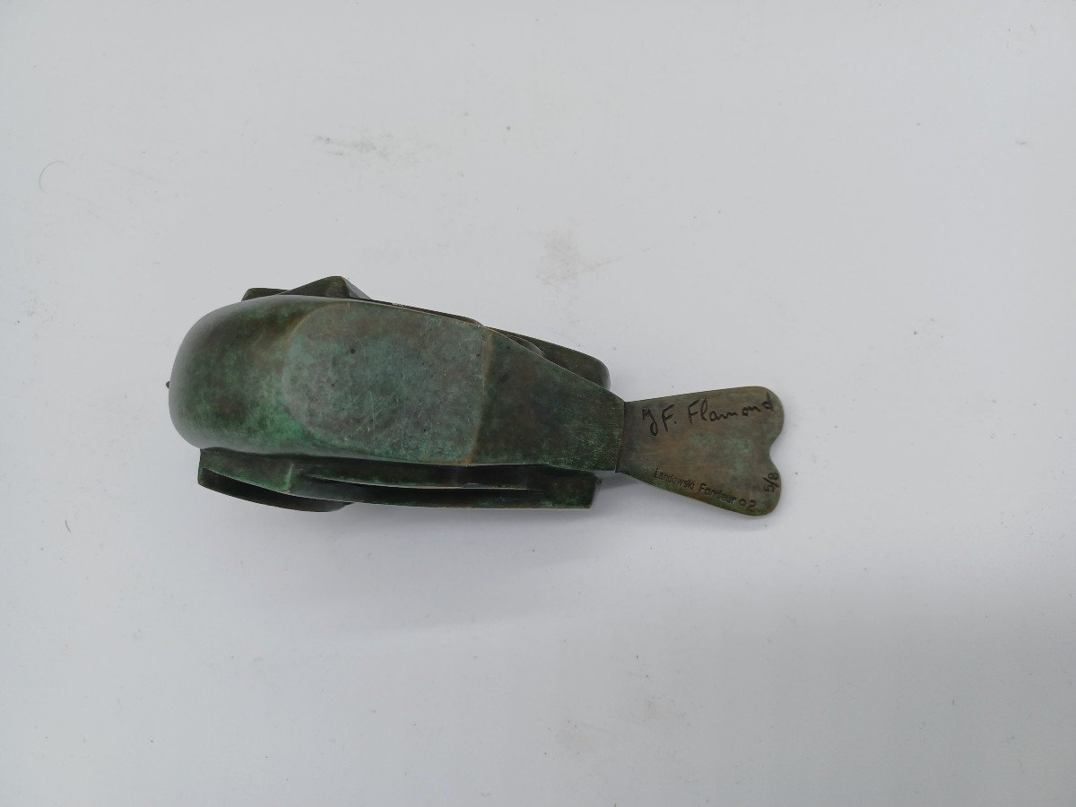 JF Flamand : Moineau Moderniste En Bronze Patiné -photo-2