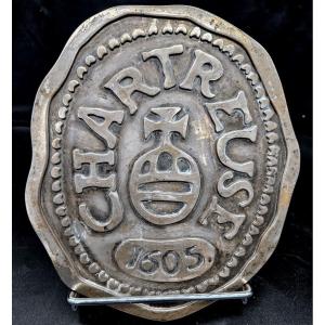 Rare 1605 Chartreuse Advertising Plate In Silver Metal