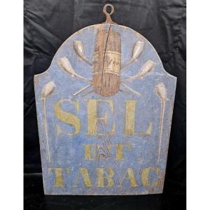 18th Century Patinated Painted Wood Sign Salt And Tobacco