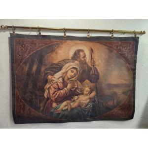 The Holy Family: 19th Century Painted Chapel Hanging 