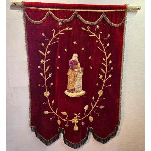 Large Religious Procession Banner Embroidered Double-sided Gold Thread 