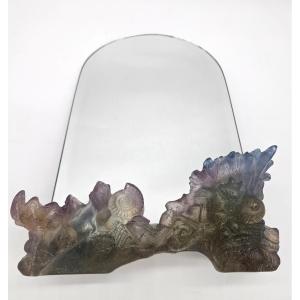 Daum France : Miroir Marine arrondi à décor d'algues et de coquillages
