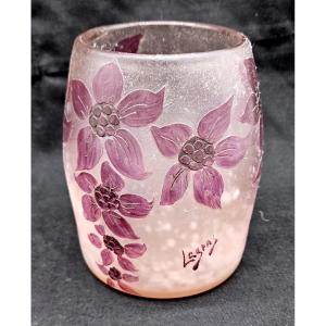 Legras Ruby Series Vase With Acid-etched Floral Decoration 