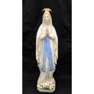 Notre Dame de Lourdes Vierge en porcelaine avec auréole dorée 