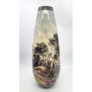 Large Shell-shaped Vase With Painted Decoration, Clément Massier, Golfe Juan