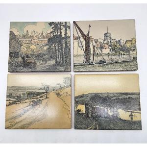 4 carreaux Doulton d'après Donald Maxwell : vues du Kent