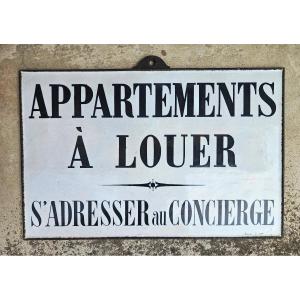 Plaque émaillée fin 19ème Appartements à louer Signée Rogeat à Lyon