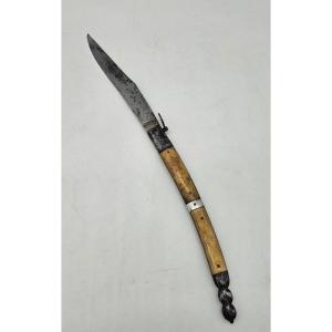Grand couteau Navaja Thiers 19ème manche décoré