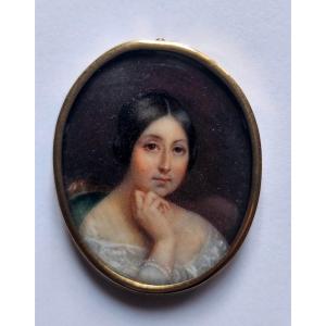 19th-century Miniature Portrait Of A Woman, Gold Frame, Identified