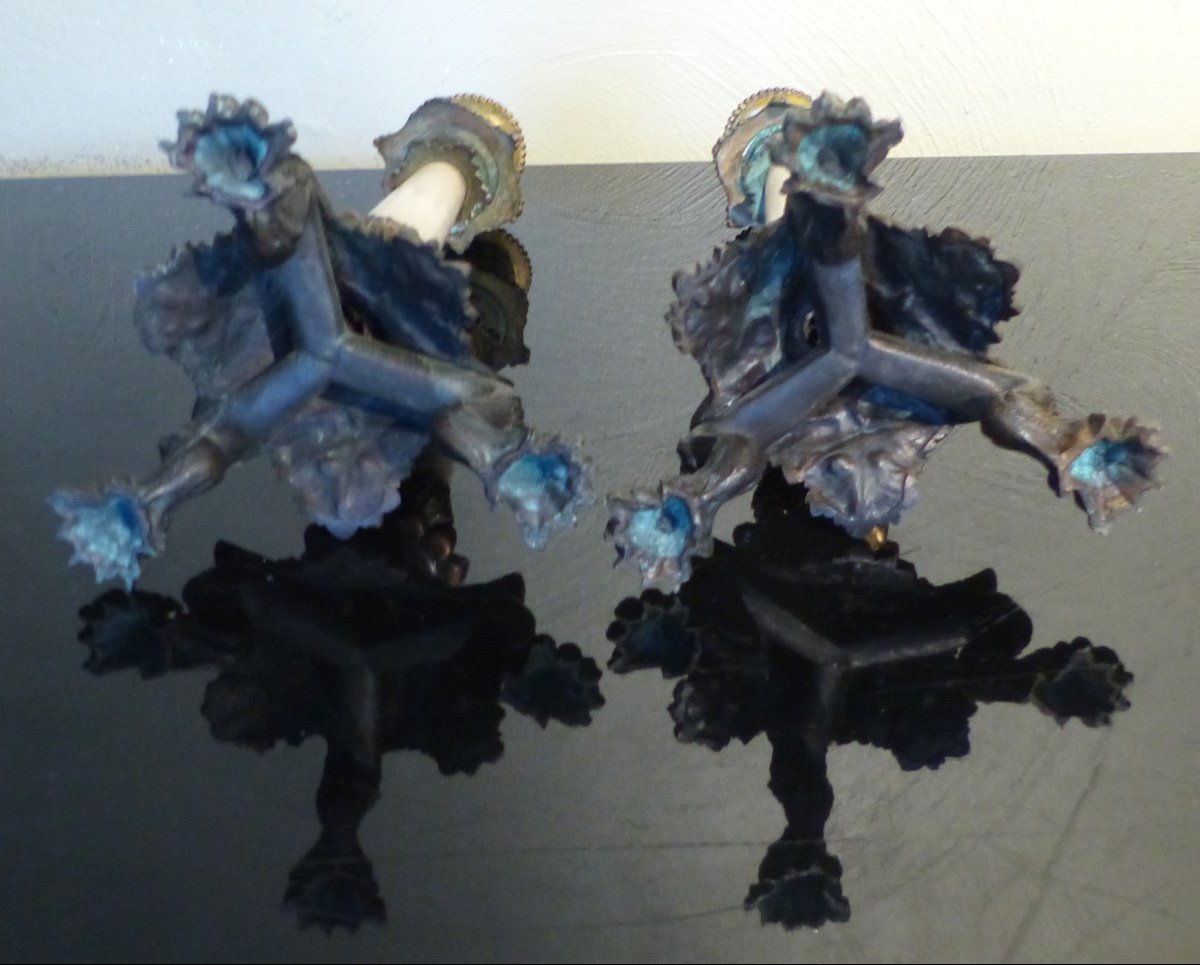 Candlesticks (pair In Bronze And Marble)-photo-2