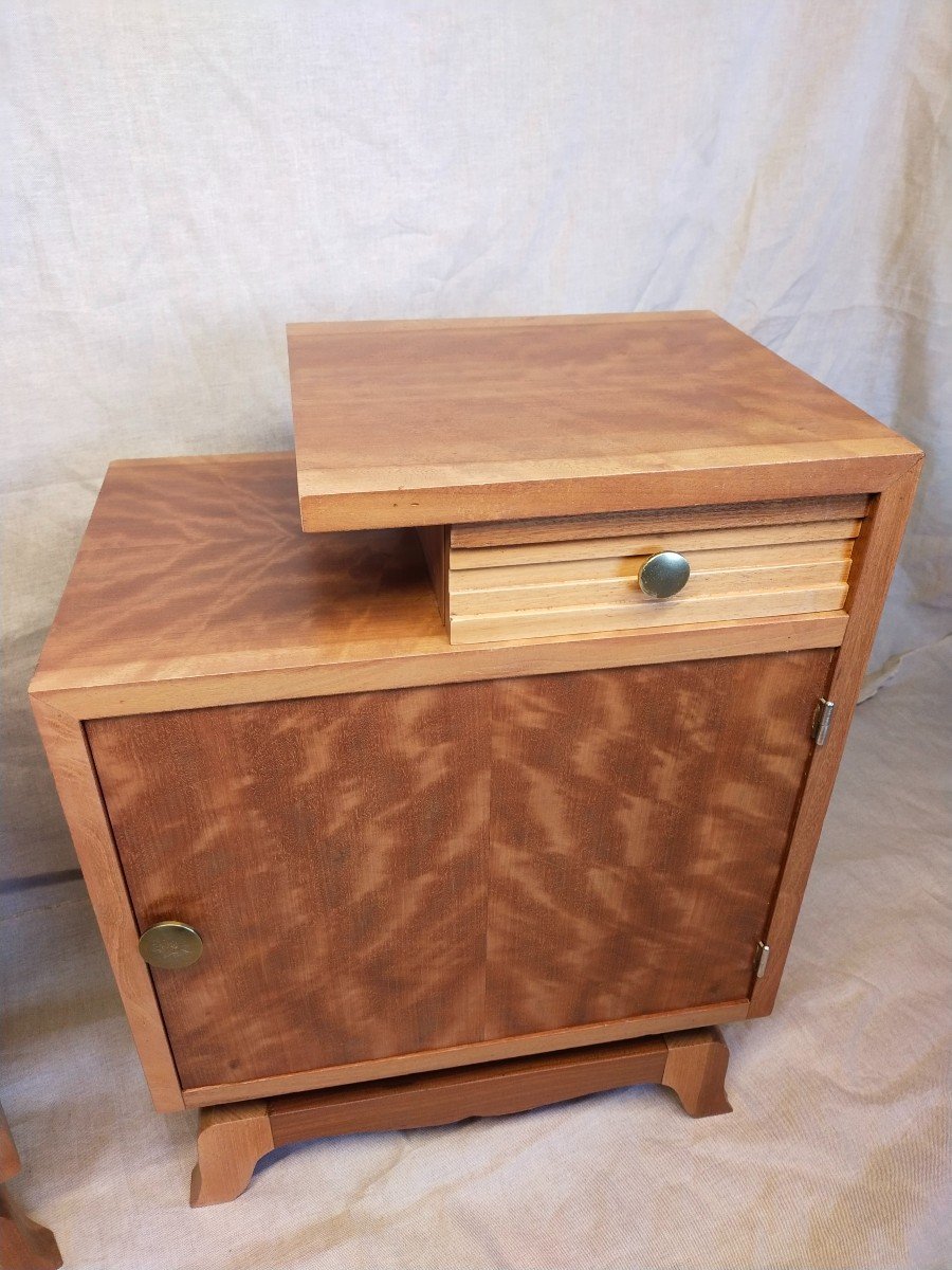 Proantic Pair Of Blond Mahogany Art Deco Bedside Tables