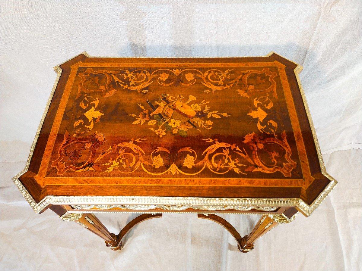 Worker Napoleon III Marquetry Musical Attributes-photo-4