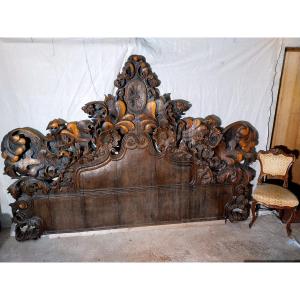 Tête De Lit  XXl Style Rococo Chêne Sculpté