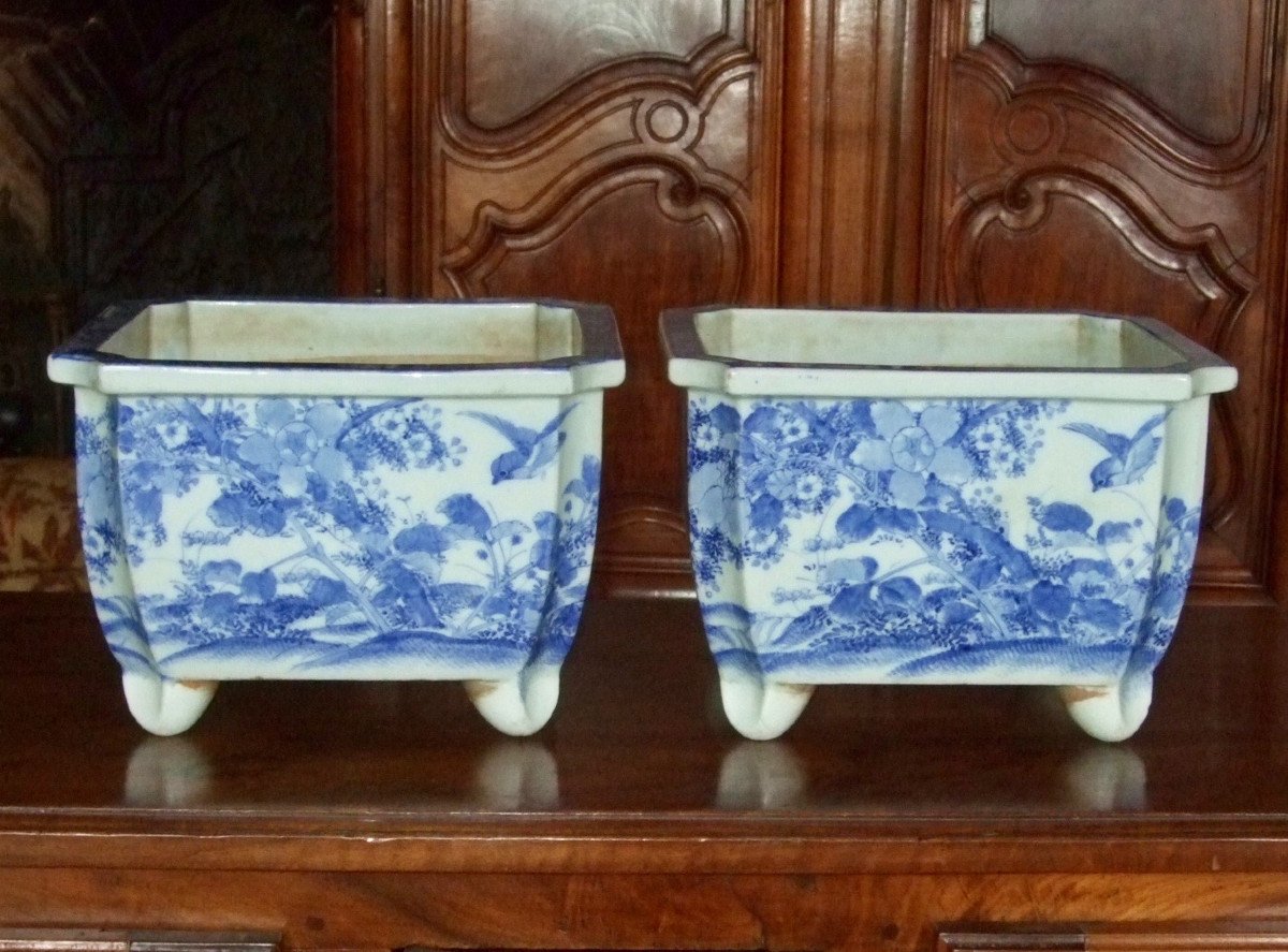 Pair Of Bonsai Planters Porcelain Seto Japan Nineteenth