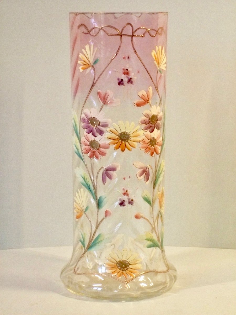 Enamelled Glass Vase Legras Circa 1900-photo-4