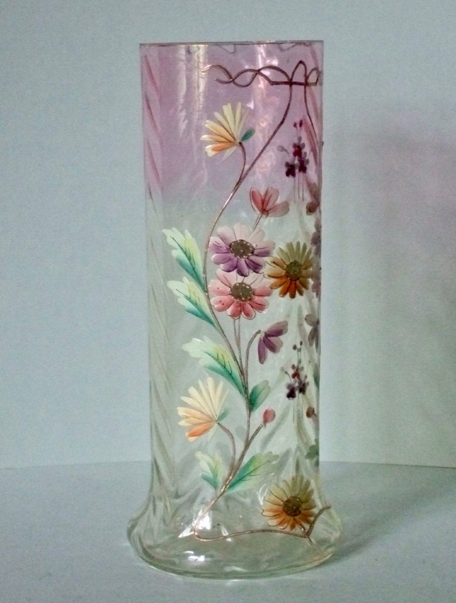 Enamelled Glass Vase Legras Circa 1900-photo-3