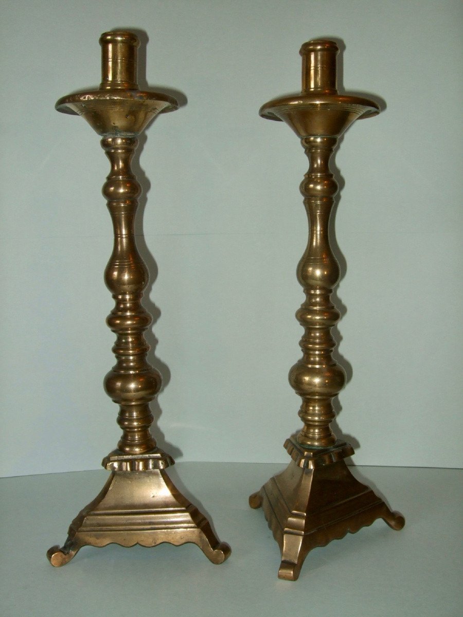 Pair Of XVII Bronze Candelabra-photo-3