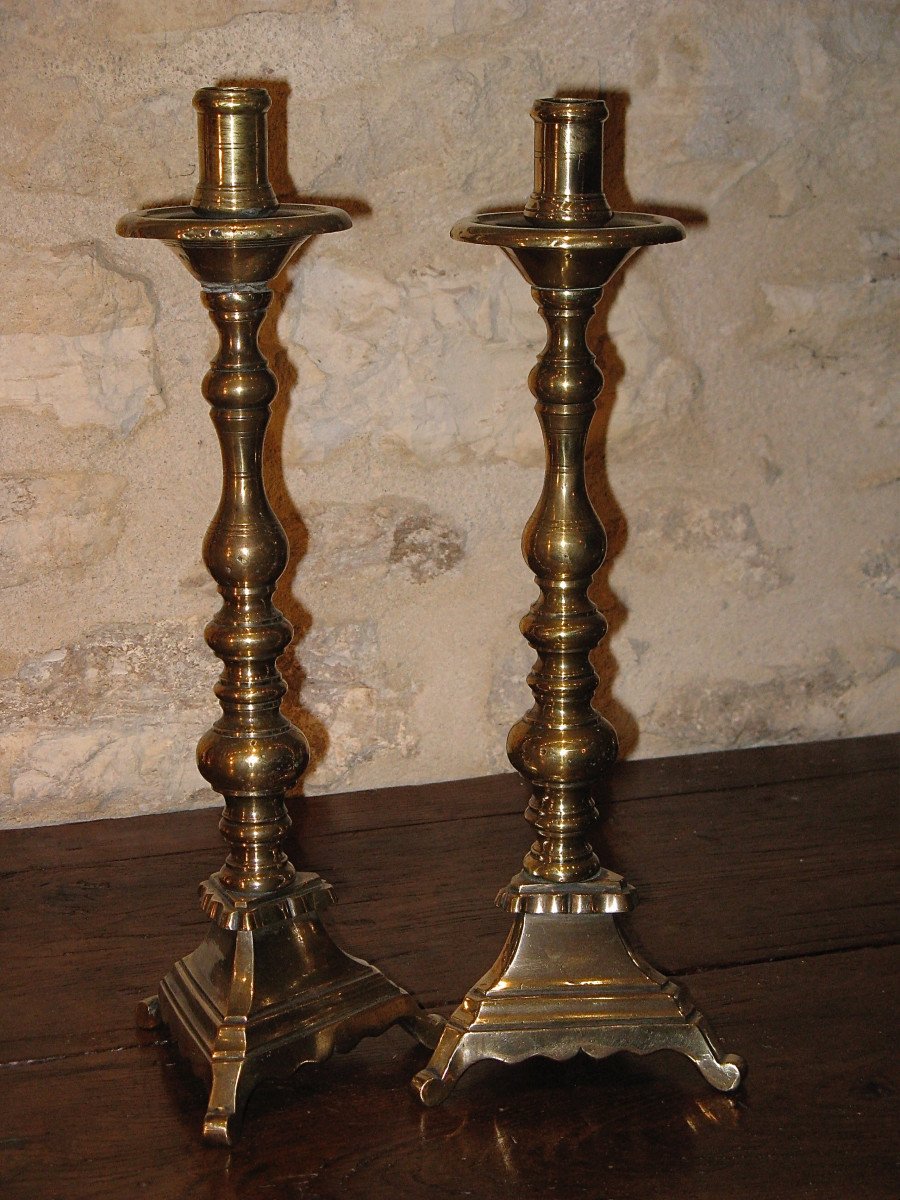 Pair Of XVII Bronze Candelabra