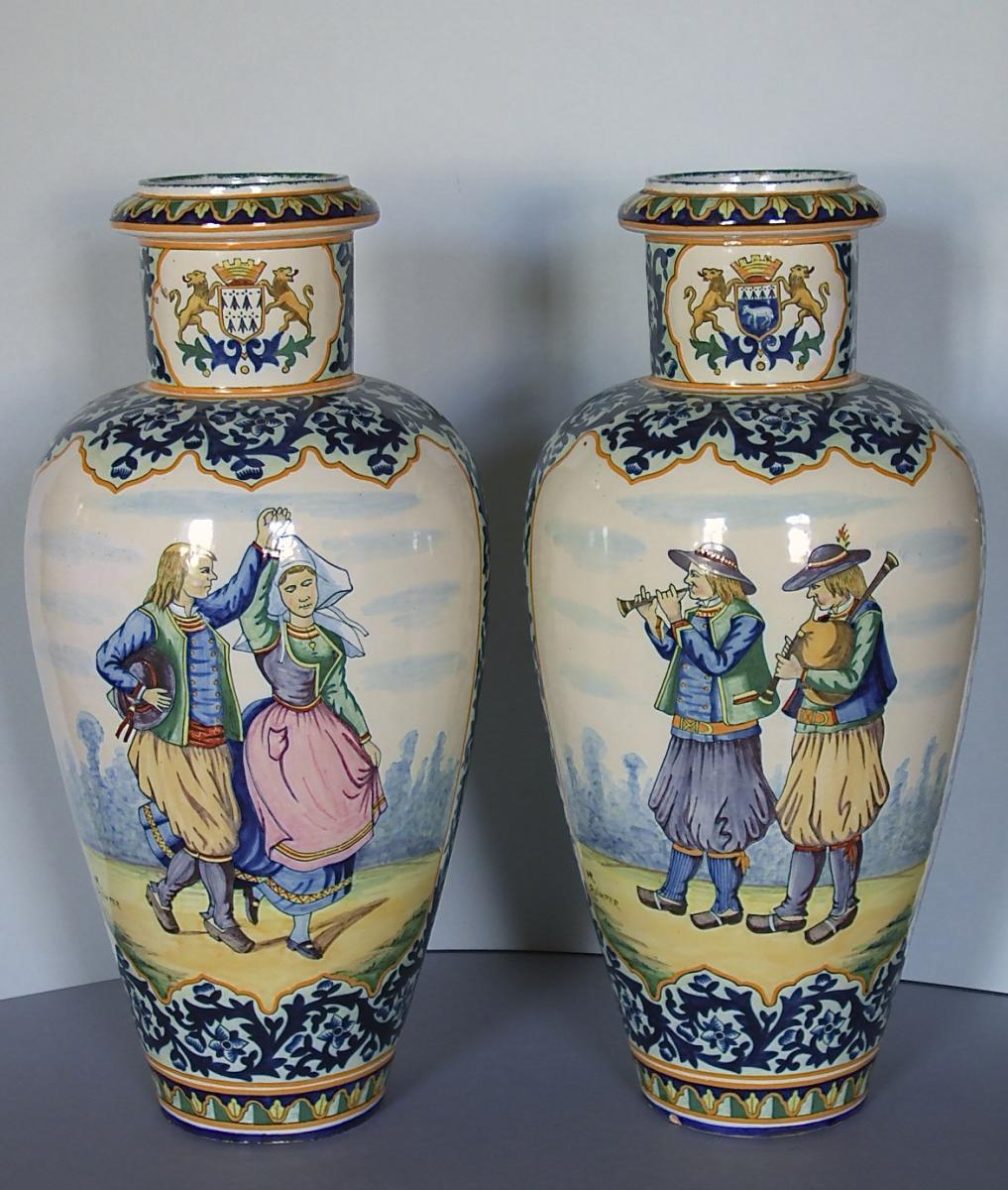 Pair Of Vases From Quimper Faience (henriot)