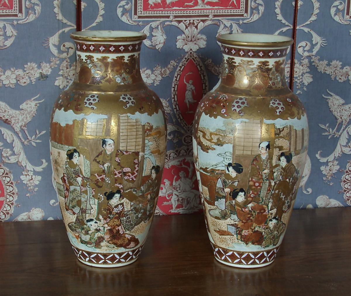 Satsuma Vases Pair - Japan 19th-photo-2