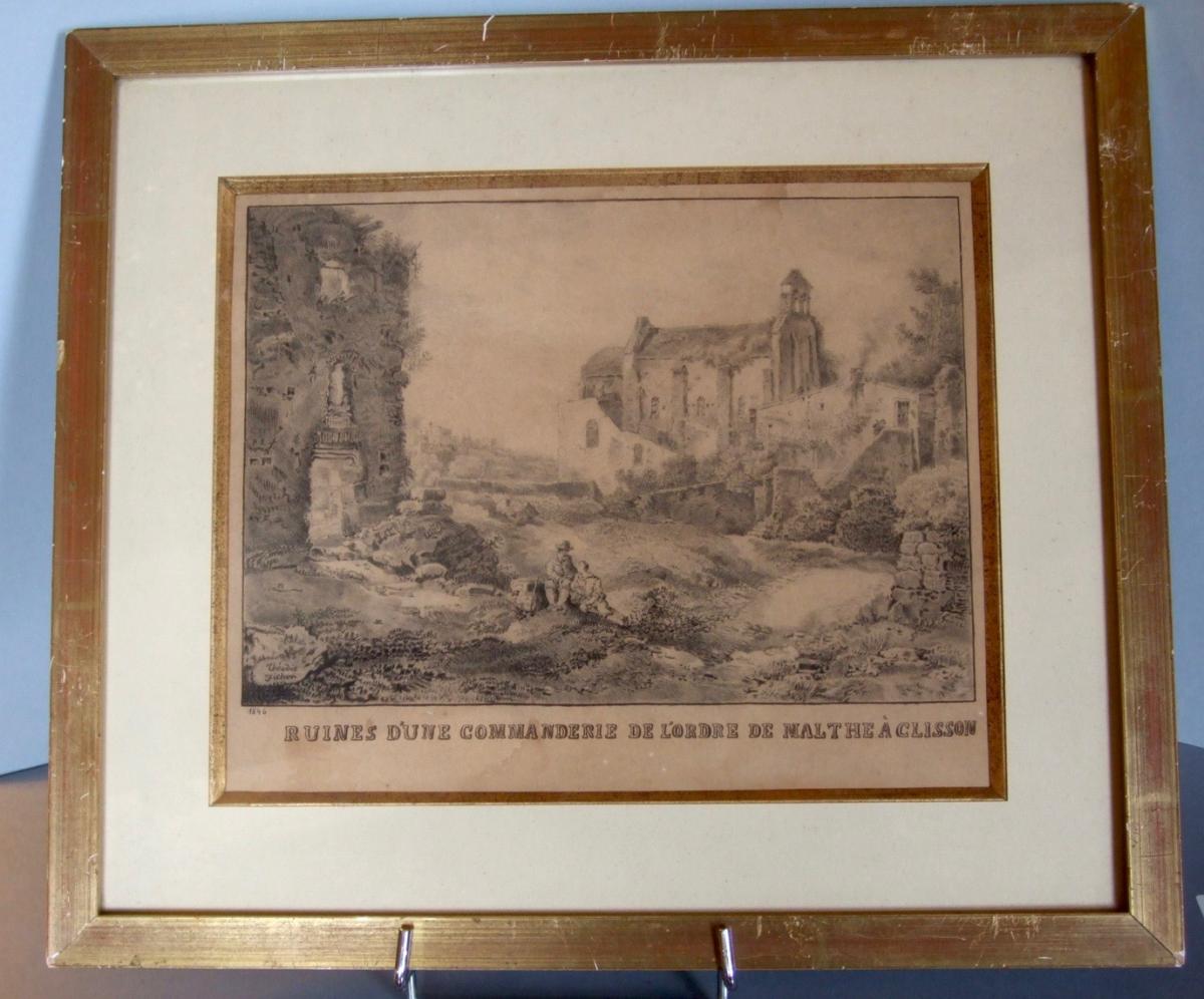Ruines Romantiques à Clisson. Lavis 1846