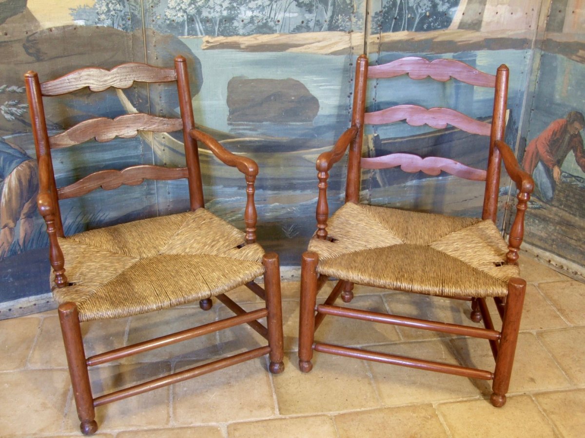 Pair Of Provence XVIIIth Straw Armchairs