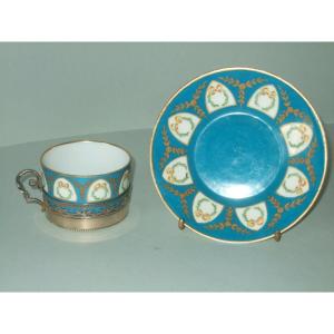 Tasse Porcelaine XIXè Et Support Argent