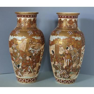 Satsuma Vases Pair - Japan 19th