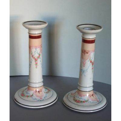 Pair Of 19th Porcelain Candlesticks