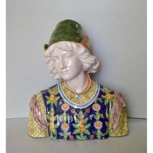Buste En Céramique par Angelo Minghetti  Bologne XIXè