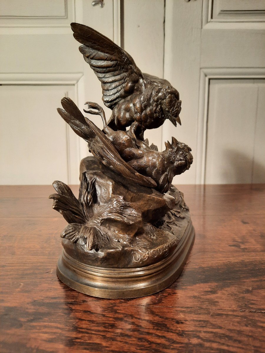 Sculpture En Bronze Représentant Deux Oiseaux, Signé J. Moigniez D’époque XIXème Siècle.-photo-4