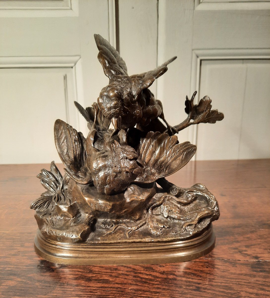 Sculpture En Bronze Représentant Deux Oiseaux, Signé J. Moigniez D’époque XIXème Siècle.-photo-6