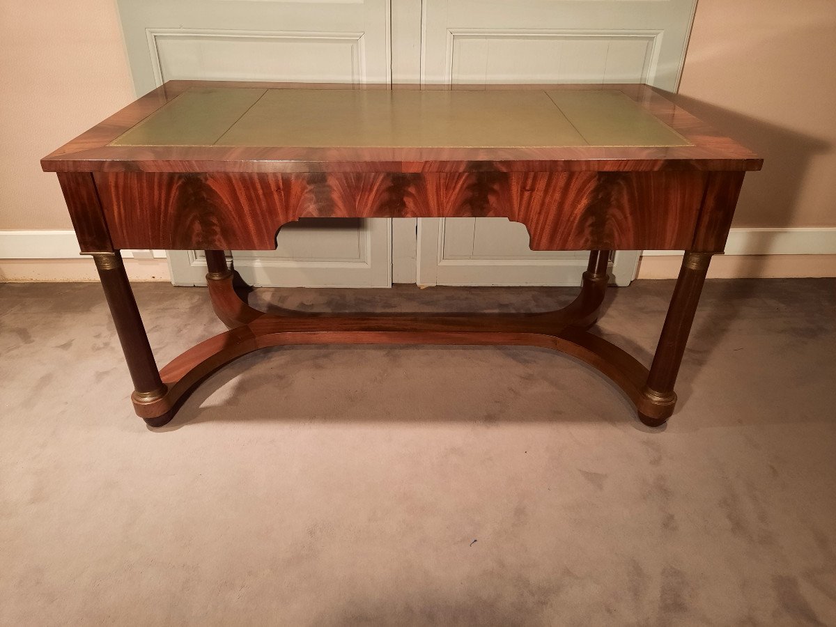 Bureau Plat En Acajou à Deux Tirettes Latérales, De Style Empire Et D’époque XIXème Siècle.-photo-6