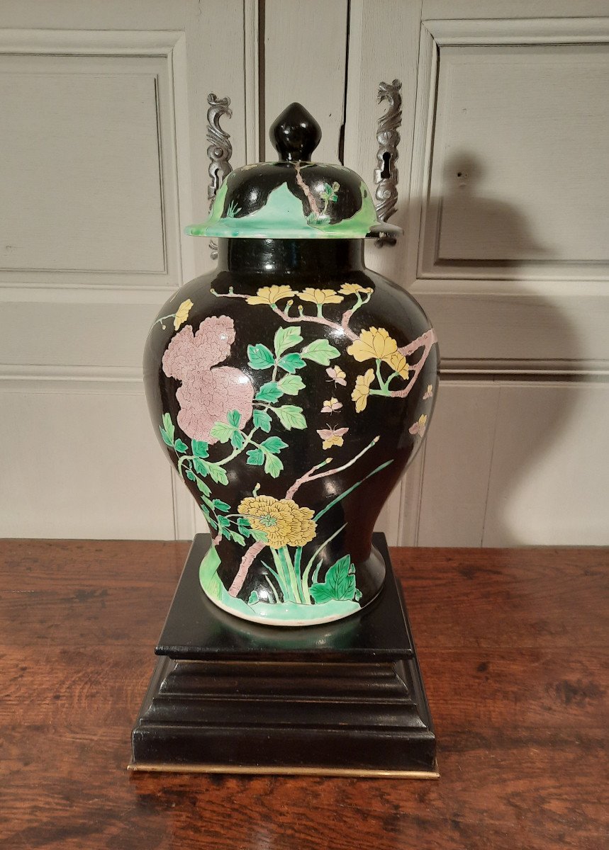 Porcelain Covered Pot, China, Black Family, XIXth Century.