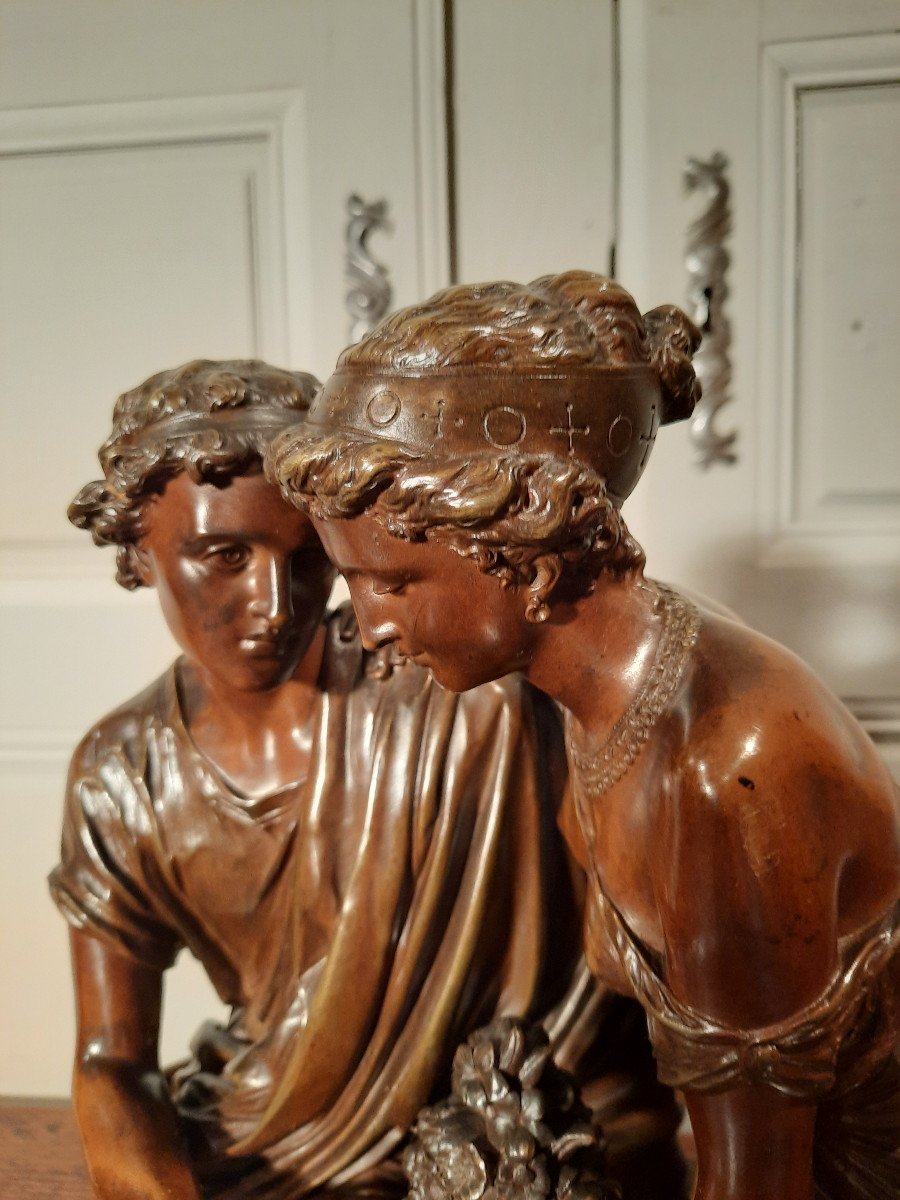 Sculpture En Bronze Représentant Un Couple De L’antiquité Gréco-romaine, D’époque XIXème Siècle-photo-2