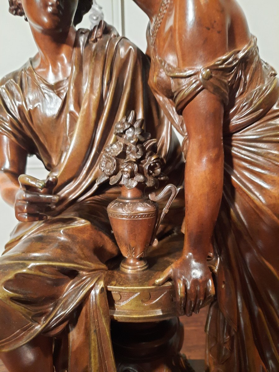 Sculpture En Bronze Représentant Un Couple De L’antiquité Gréco-romaine, D’époque XIXème Siècle-photo-3