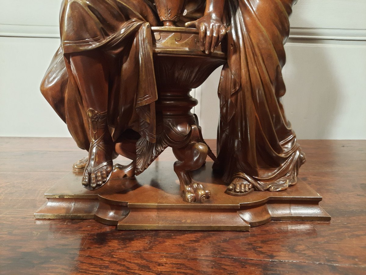 Sculpture En Bronze Représentant Un Couple De L’antiquité Gréco-romaine, D’époque XIXème Siècle-photo-4