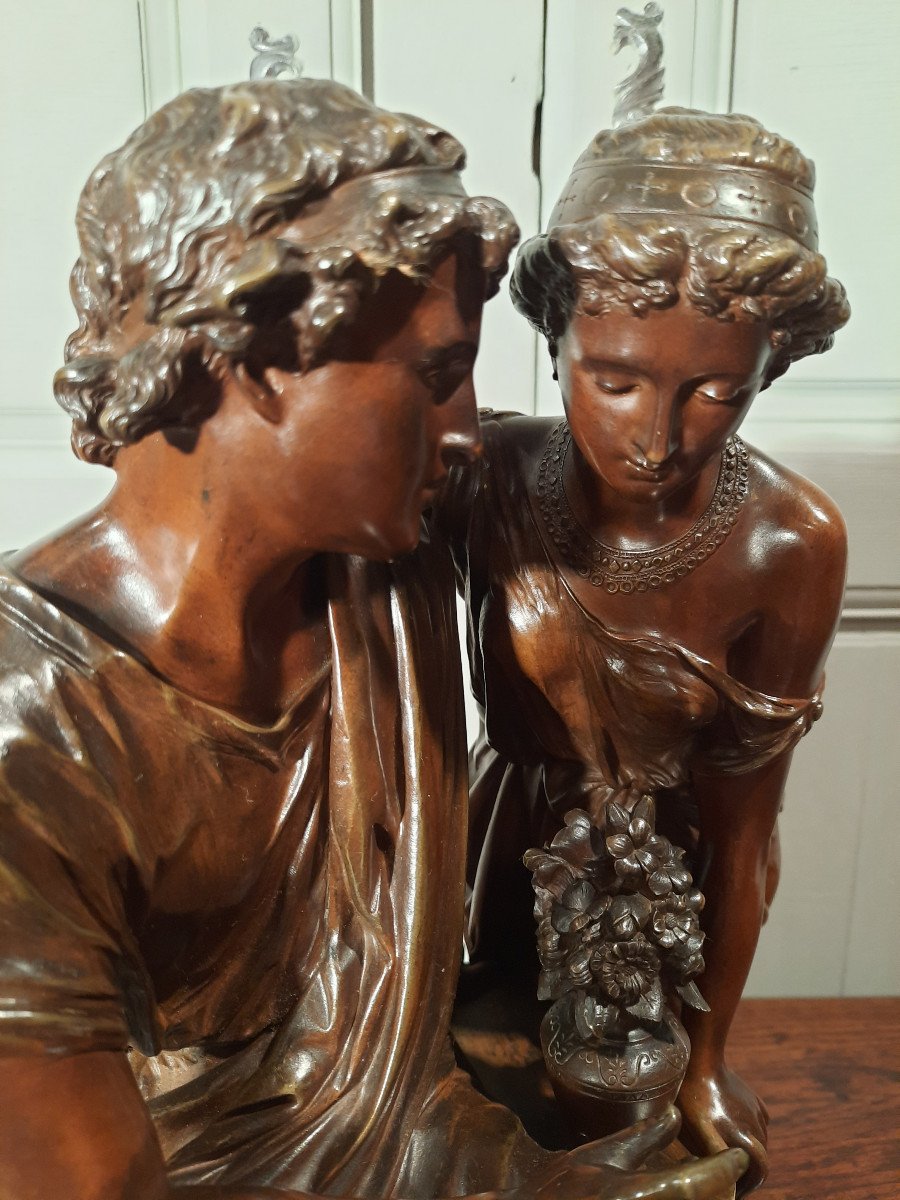 Sculpture En Bronze Représentant Un Couple De L’antiquité Gréco-romaine, D’époque XIXème Siècle-photo-7