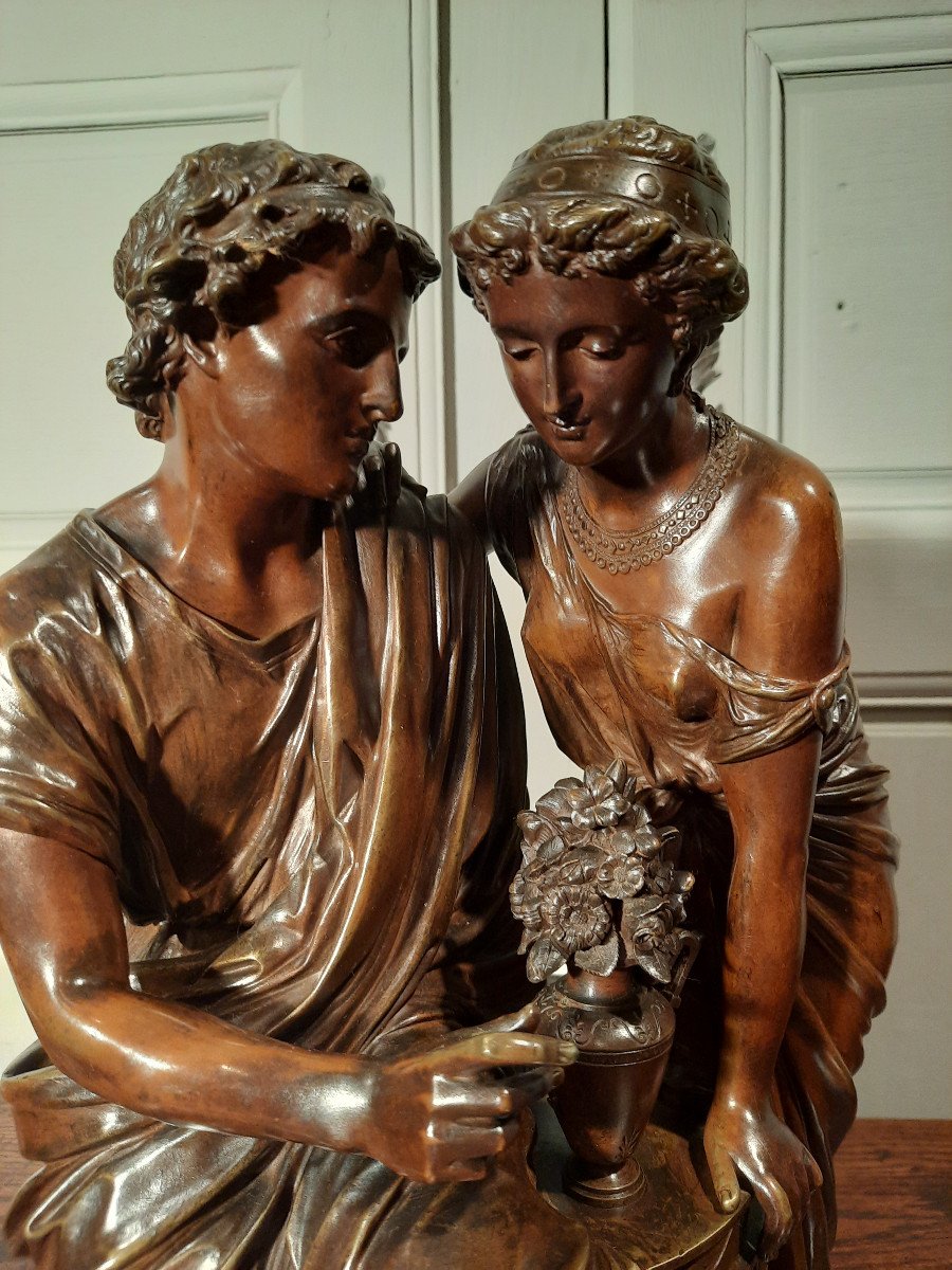 Sculpture En Bronze Représentant Un Couple De L’antiquité Gréco-romaine, D’époque XIXème Siècle-photo-8