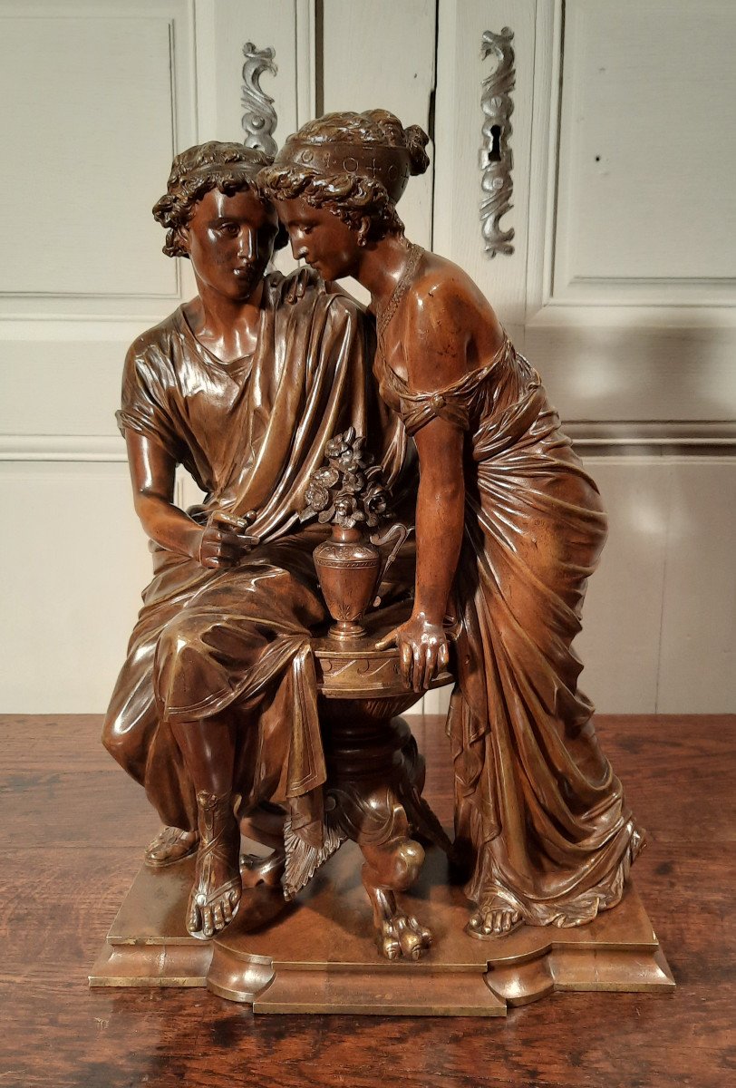 Sculpture En Bronze Représentant Un Couple De L’antiquité Gréco-romaine, D’époque XIXème Siècle
